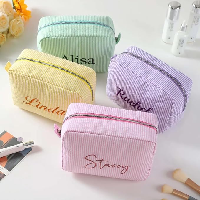 DayOfShe Personalized Name Makeup Bag for Bridesmaid Gifts, Personalized Gifts Stocking Stuffers for Teen Girls Women, Custom Cosmetic Travel Toiletry Bag for Teenager Girls Gifts