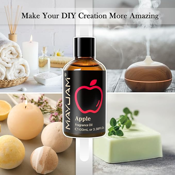 MAYJAM 100ML/3.38FL.OZ Apple Fragrance Oils with Glass Dropper, Essential Oils for Diffusers for Home, Long Lasting Scented Oils for Diffusers Soap Candle Making