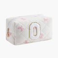 Gleyemor Personalized Initial Makeup Bag for Women, Cute Quilted Pink Floral Cotton Cosmetic Bag, Christmas Gifts for Her Mom Friend Sister Bridesmaid Teacher Women O