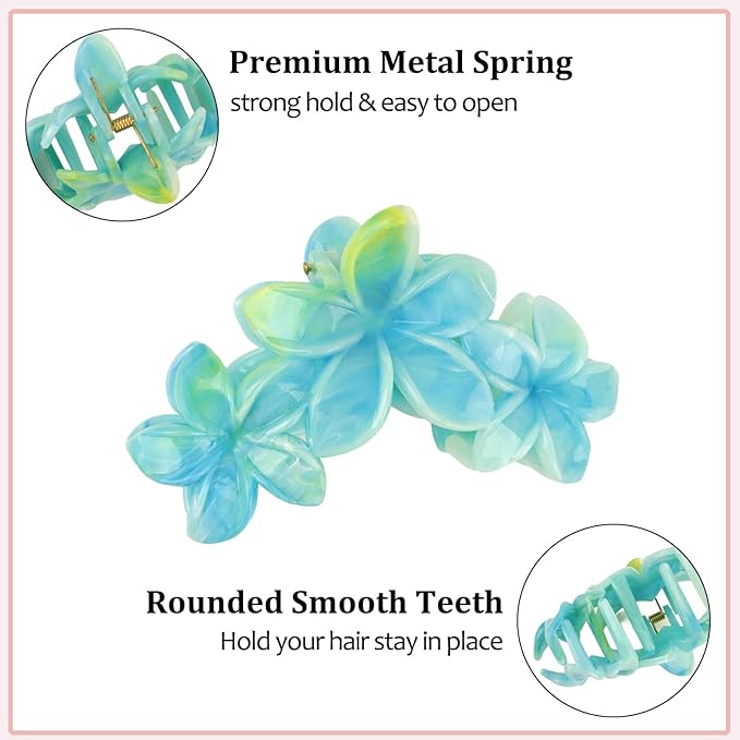 4Pcs Hawaiian Flower Hair Clips Large Matte Hair Claw for Women Non-Slip Strong Hold Multicolor Clips for Thick Hair, Hair Accessories for Women and Girls