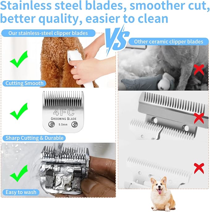 3 Pcs Size 7FC Detachable Dog Grooming Blades, Compatible with Andis, Oster A5, Wahl KM10 Series Clippers, Cut Length 3.2mm, Silver (7FC 3.2mm, 3Packs)
