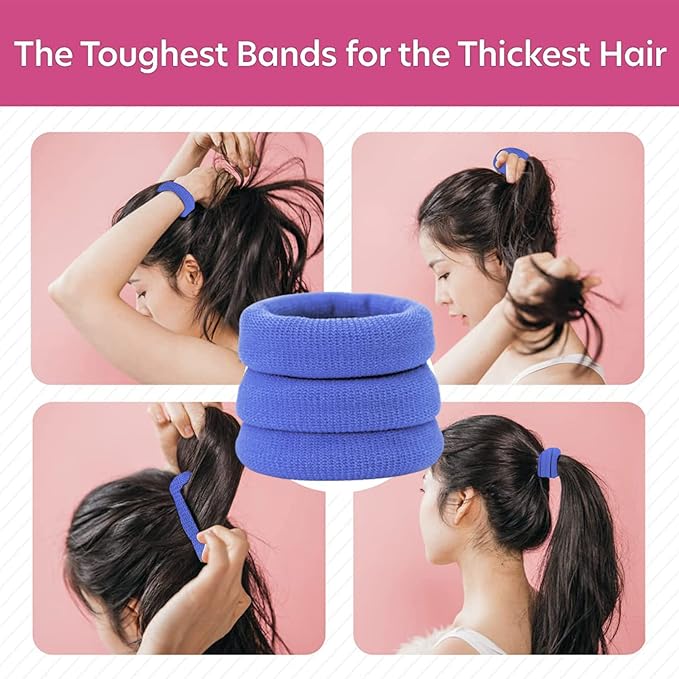 Burlybands Large Hair Ties for Thick, Heavy or Curly Hair - Non-Slip, Non-Damage, Seamless Women's Ponytail Scrunchies - Pastel Blue, 3 Pcs