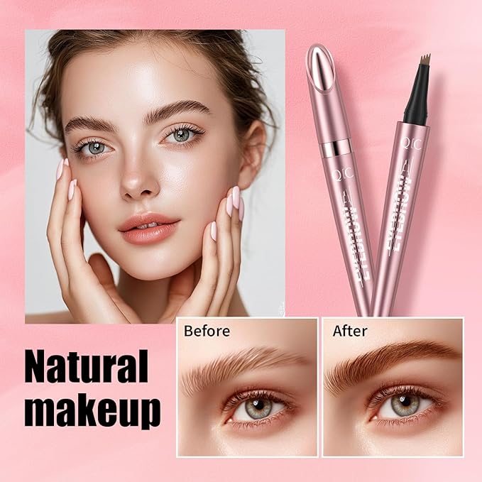 QIC Microblading Eyebrow Pen,Eyebrow Pencils for Women with 4-Fork-Tip, Waterproof Eye Brow Pencil Natural Hair-Like And Long-Lasting (Gray)