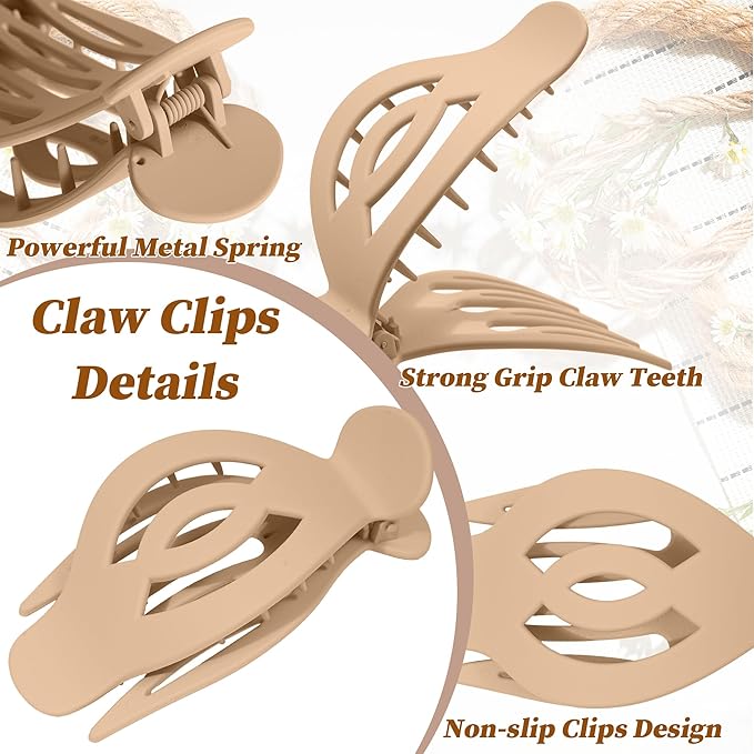 AWAYTR 6Pcs Upgrade Large Flat Hair Claw Clips for Women Girls, 5" Non-slip Duckbill Hair Clips for Long, Thick, Thin Hair, Comfortable for Driving & Lying Down (Matte (Neutral))
