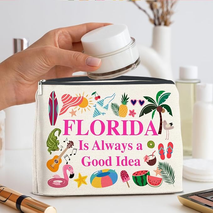 Florida Travel Cosmetic Bag, Multicolor, Waterproof Polyester, Zipper Closure, Adult Women's Travel Cosmetic Case