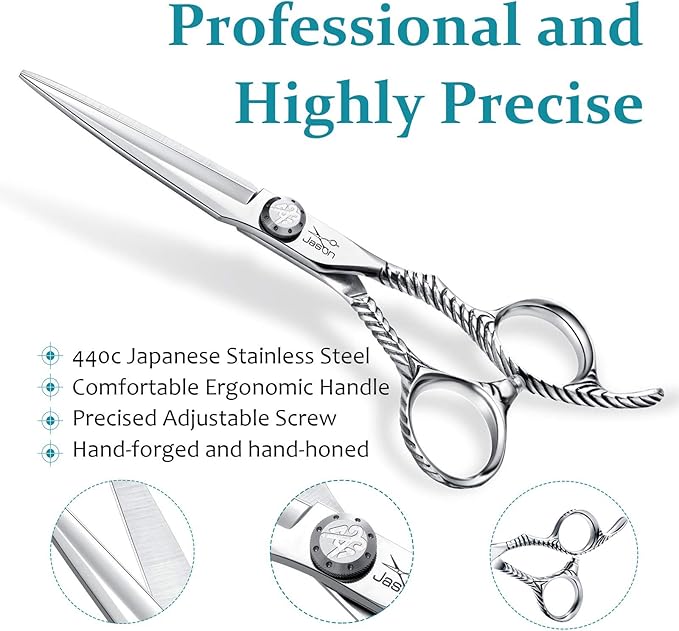 JASON Professional Hair Scissors Sword Blade Barber Scissor 6.0" Razor Edge Hair Cutting Shears Japanese Stainless Steel for Salon Home Kid Men Women