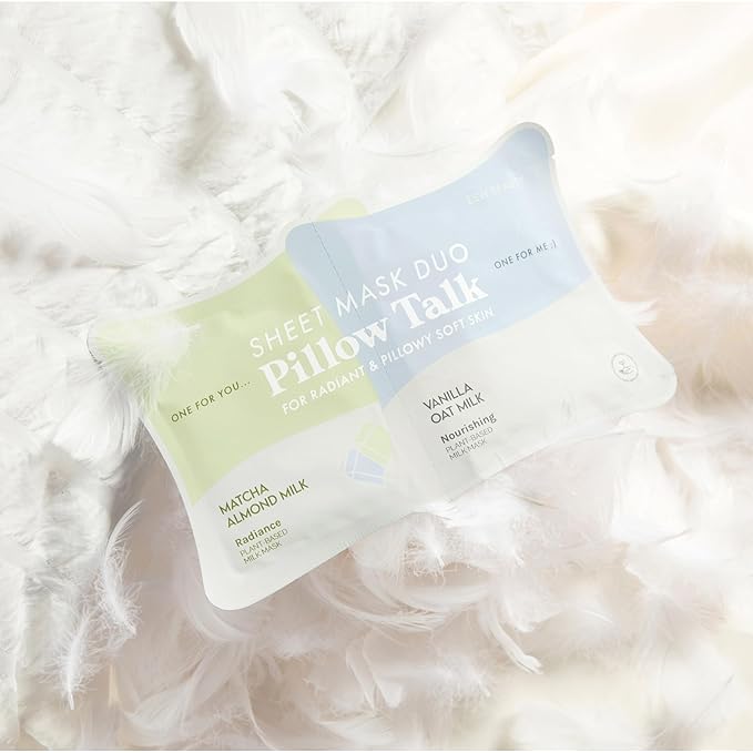 ESW Beauty Pillow Talk Face Mask Duo – Soothing & Nourishing Skincare Set – Includes Matcha Almond Milk & Vanilla Oat Milk – Vegan, Cruelty-Free, Clean Skincare for Radiant, Calm Skin