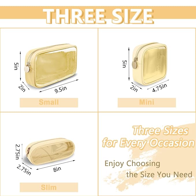 Clear Small Makeup Bag with Zipper, Nylon&PVC Cosmetic Travel Bag Preppy TSA Approved Toiletry Bag for Women Girls, Transparent Waterproof Makeup Pouches Cute Travel Bag for Purse(Small-Beige)