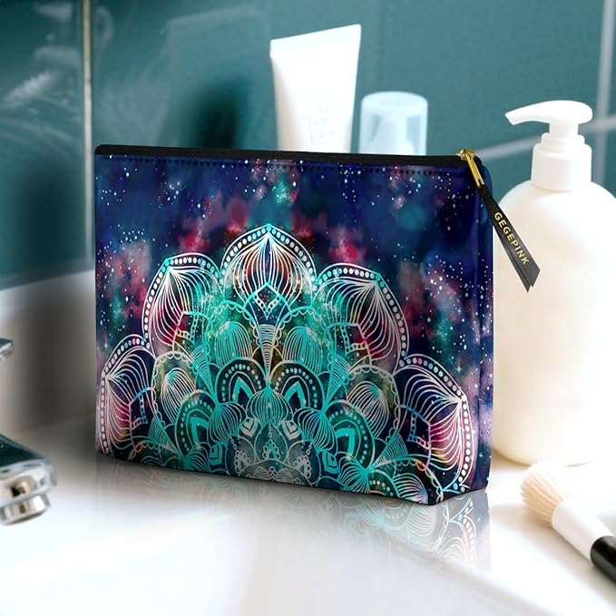 Cute Makeup Bag for Purse Waterproof Cosmetic Bags for Women Funny Smooth Zipper Travel Toiletry Pouch 10X8 Inches-Mandala Nebula Makeup pouch
