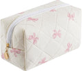 JOVAKIT Square Makeup Bag Cute Cosmetic Bag for Women, Floral Coquette Aesthetic Toiletry Bag, Zipper Make Up Pouch, Travel Make Up Organizer Bag (Pink Bow Tie)