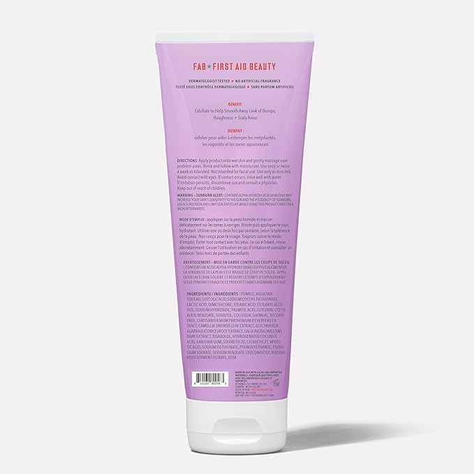 First Aid Beauty - KP Bump Eraser Body Scrub with 10% AHA, Keratosis Pilaris Skin Exfoliater with Glycolic and Lactic acids, Helps Reduce Chicken Skin Bumps, Safe for Sensitive Skin, 10 oz