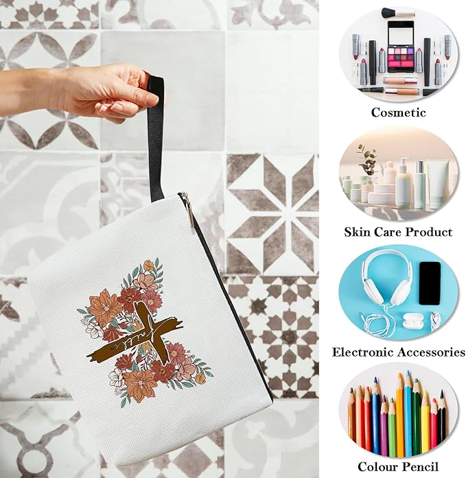 Faith Butterfly Makeup Bag for Women Accessories Organizer, Christian Gifts Religious Gifts for Ladies Wife Sister Friends Coworker, Travel Essentials Purse Toiletry Pouch Cosmetic Bag with Zipper -36