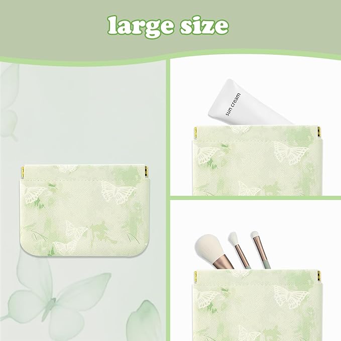 4Pcs Small Makeup Bag for Purse, Mini Portable Cosmetic Bags for Women, Coin Purse Lipstick Cosmetic Accessories Leather Organizer, Small Travel Kit Storage Pouch Squeeze Closure(Butterfly)