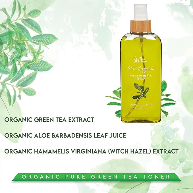 Shira Shir-Organic Pure Green Tea Toner Natural Refreshing- Hydrating Toner for Face for Normal to Oily Skin Type (200ml)