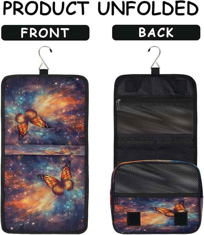 Travel Toiletry Bag for Women & Men Galaxy Animal Colorful Butterfly Hanging Cosmetic Organizer Portable Waterproof Makeup Case Make Up Bag with Compartments Travel Essentials for Bathroom Shower