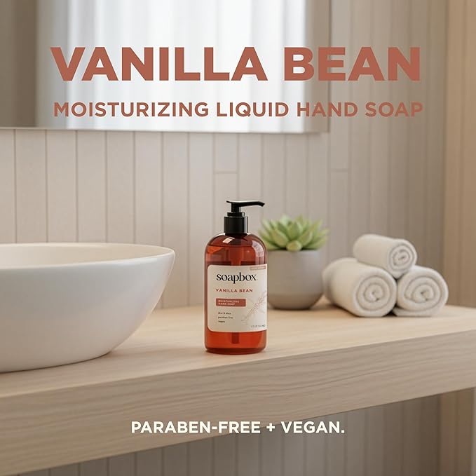 Soapbox Liquid Hand Soap, Vanilla & Lily Blossom - Gentle, Moisturizing Hand Cleanser, Vegan, Cruelty Free Hand Soap for Bathroom and Kitchen, 12oz Pump Bottles (Pack of 3)