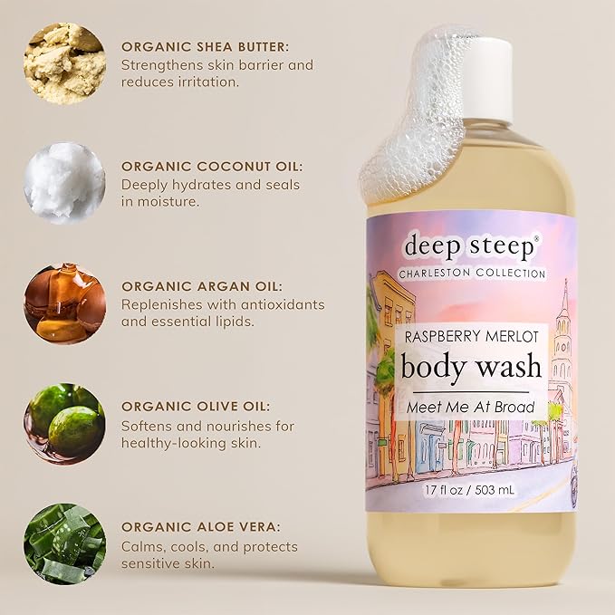 Deep Steep Body Wash, Raspberry Merlot (Meet me at Broad), 17 oz – Hydrating Shower Gel with Hyaluronic Acid, Shea Butter, Aloe Vera & Argan Oil – Vegan, Clean Beauty, Clean & Refreshed Skin