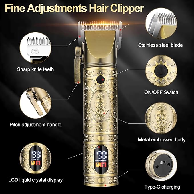 Professional Cordless Barber Clippers for Men - Hair Clippers Zero Gap T-Blade Trimmer Electric Foil Shaver and Nose Hair Trimmer Set, Hair Cutting Grooming Kit Ideal Gift for Men