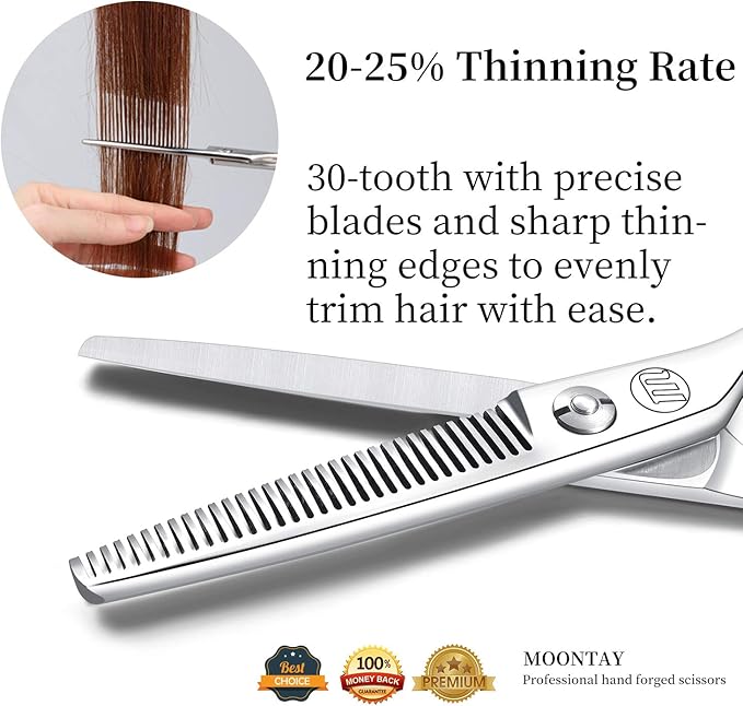Moontay 5.5" Hair Cutting Shears Set with Large Finger Holes, Professional Barber Stylist Thinning Shears, Salon Hair Cutting Scissors, 440C Japanese Stainless Steel, Silver