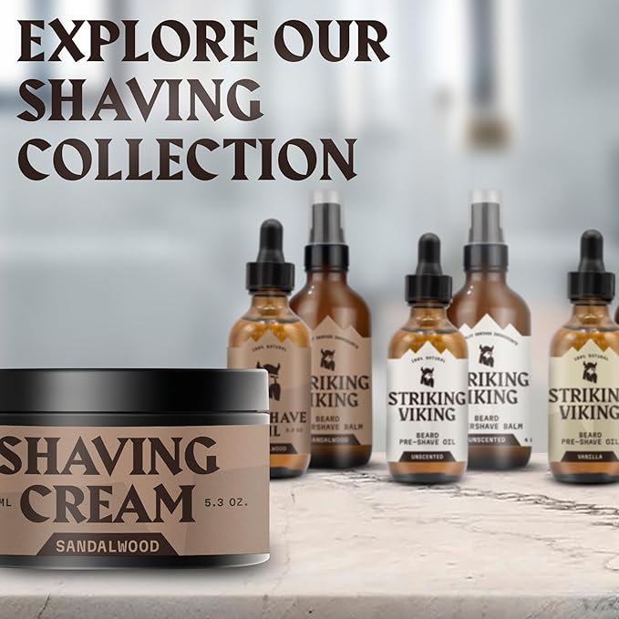 Striking Viking Men's Shaving Cream - 5.3 Oz, Pack of 1, Sandalwood - Hydrating Barrier & Sensitive Shave Cream - Smooth Razor Glide & Shaving Lather