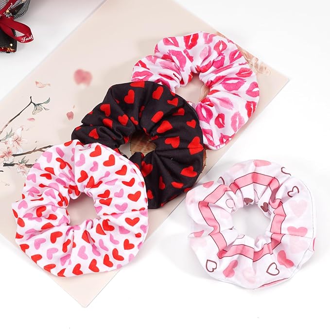 Valentines Hair Scrunchies Love Heart Hair Ties Cute Valentine's Day Hair Tie Hair Ropes Valentines Hair Accessories for Women Girls Elastics Ponytail Holder Hair Bands Gifts