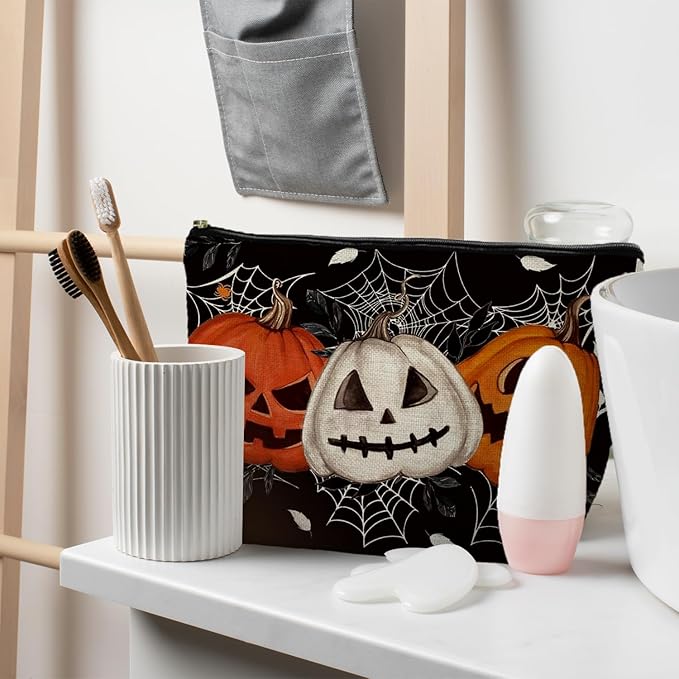 Halloween Makeup Bag, Halloween Gifts for Women Her Girlfriend, Halloween Spider Pumpkin Cosmetic Bags for Women, Dark Academia Makeup Pouch, Horror Makeup Bag