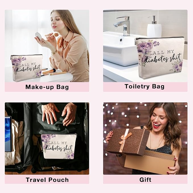 Diabetes Care Funny Gifts for Women, Funny Diabetes Travel Case, Diabetes Care Gag Gifts Mothers Day Birthday Gifts for Women Grandma All My Diabetes Shit Diabetic Bags for Supplies