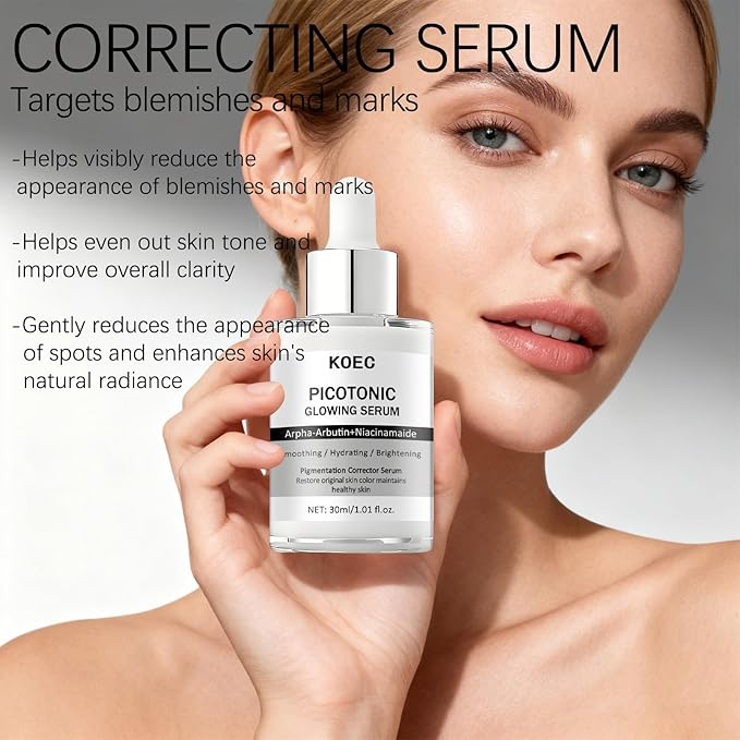 Dual-Action Acne Serum & Pico Tonique Essence Set - Minimizes Pores · Evens Skin Tone, Featuring Calcium Arbutin Ampoules, Niacinamide, Collagen - 1.01 fl oz (2-Bottle Set) (1)