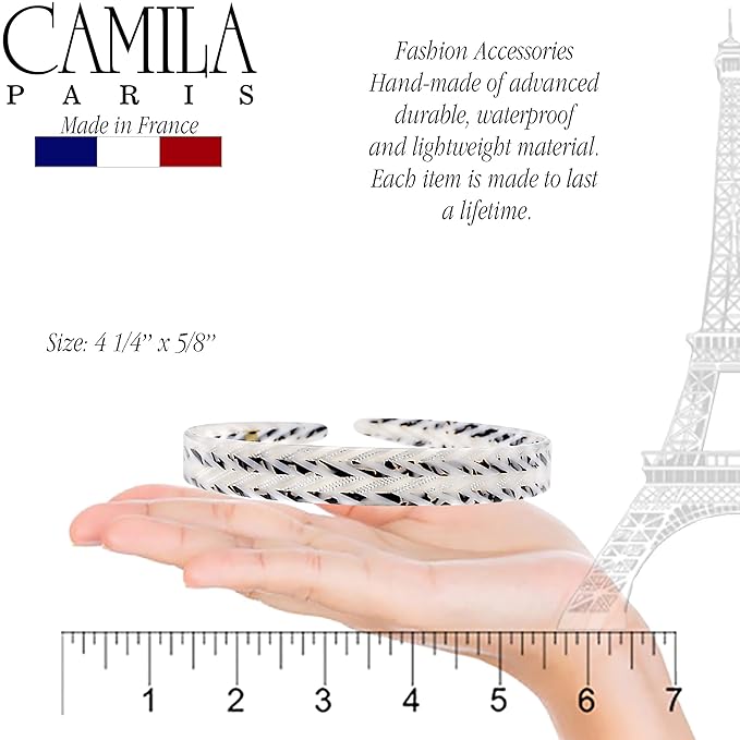 Camila Paris CP3468 French Headband for Women, Handmade White and Gray, Strong Hold Grip Women's Hair Band, Ligth and Very Flexible, No Slip and Durable Styling Girls Hair Accessories, Made in France