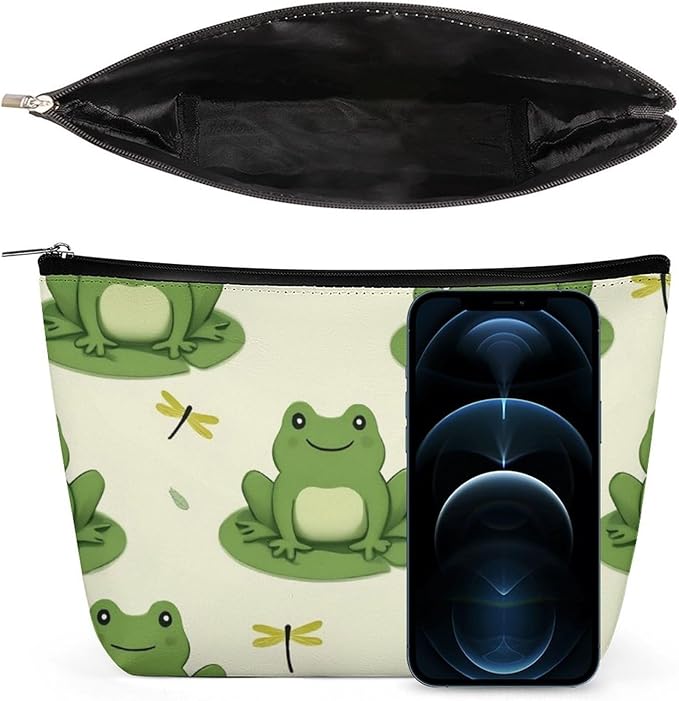 Women's Makeup Case, Large Zipper Cosmetic Case, Toiletry Bag, Travel Cosmetic Toiletry Bag Cute Frog Animal Green Frogs