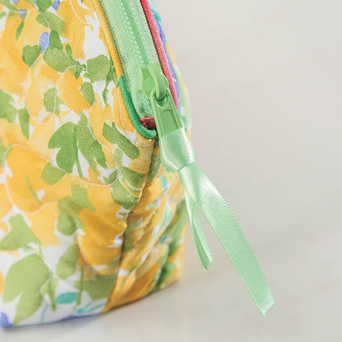 Cuddledown Quilted Cotton Cosmetic Bag | Zipper Closure | 100% Cotton Fabric | Durably Stitched | OEKO-TEX Certified | Large | 12" x 8" x 3" | Floral