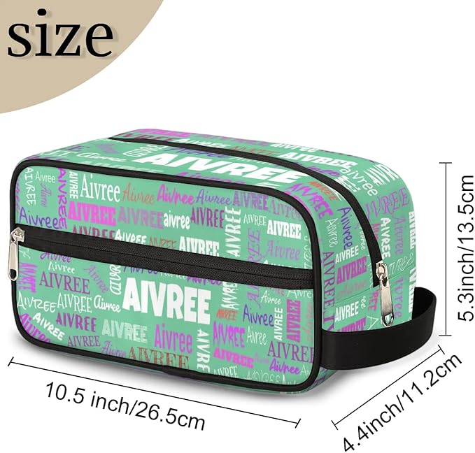 Custom Travel Cosmetic Bag with Name, Personalized Large Capacity Weekend Toiletry Bag Portable Bathroom Makeup Organizer, Light Green Solid Color