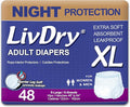 LivDry Adult XL Incontinence Underwear, Overnight Comfort Absorbency, Leak Protection, X-Large, 48-Pack