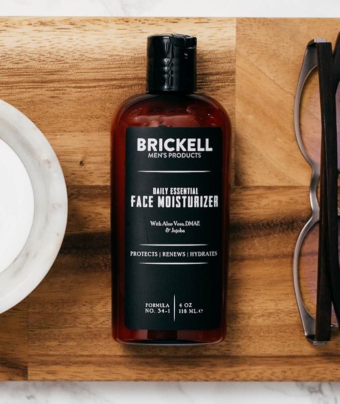 Brickell Men's Daily Essential Face Moisturizer for Men, Natural and Organic Fast-Absorbing Face Lotion with Hyaluronic Acid, Green Tea, and Jojoba, 4 Ounce, Scented