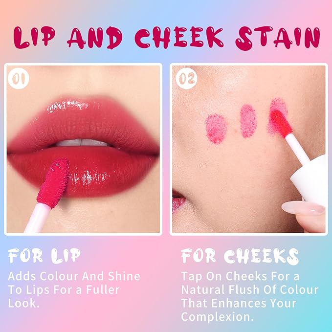 bayfree Lip Tint Stain, Long Lasting Korean Lip Stain Set, Non-sticky Waterproof Lightweight Lip and Cheek Tint, Moisturizing High Pigment Water Tint, Matte Finish Lip Tint