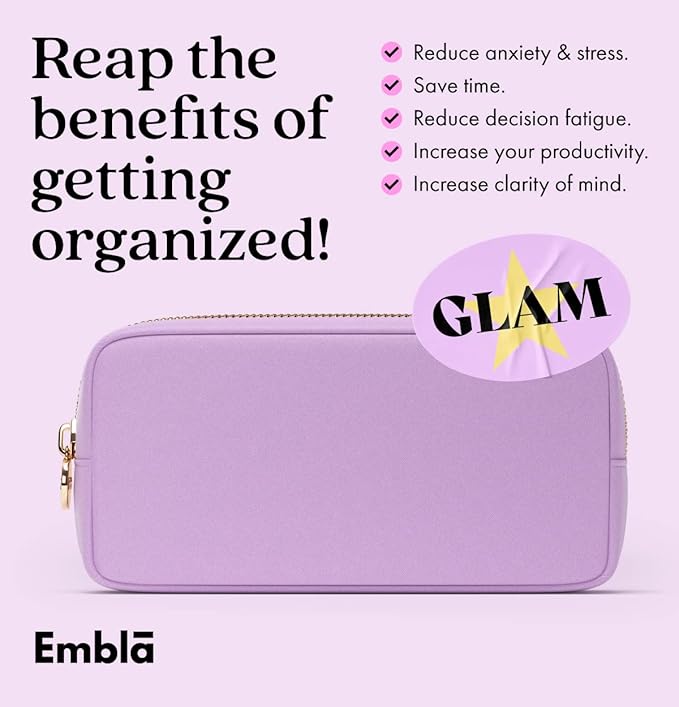 Embla Makeup Bag Travel Cosmetics Pouch and Toiletry Bag, Nylon Zipper Pouch Purse, Cute Make Up Organizer Storage Tote for Women Girls, Waterproof Travel Skincare Case, Small Makeup Bags, Grape
