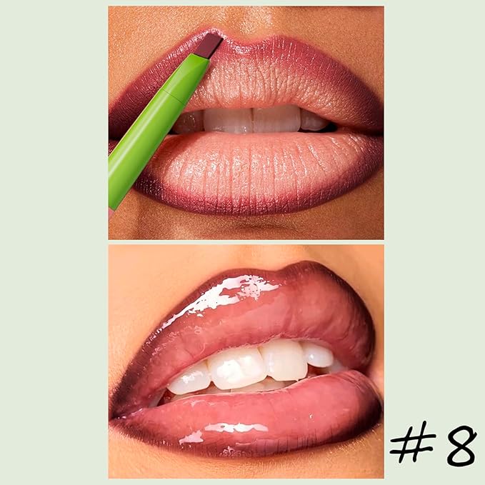 Matte Finish Lip liner and Nourishing Lip Gloss Kit for Women, High Pigmented Natural Nude Pink Red Brown Lip Pencil Makeup Long Lasting Moisturizing Plumping Lip Oil Gloss Winter Care (#08)
