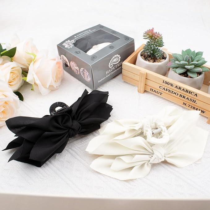 Bow Claw Clips Bow Hair Clips Black White 2PCS Big Hair Bows for Women Butterfly Styling Large Hair Clips for Thick Hair for Girls Hair Accessories for Teen