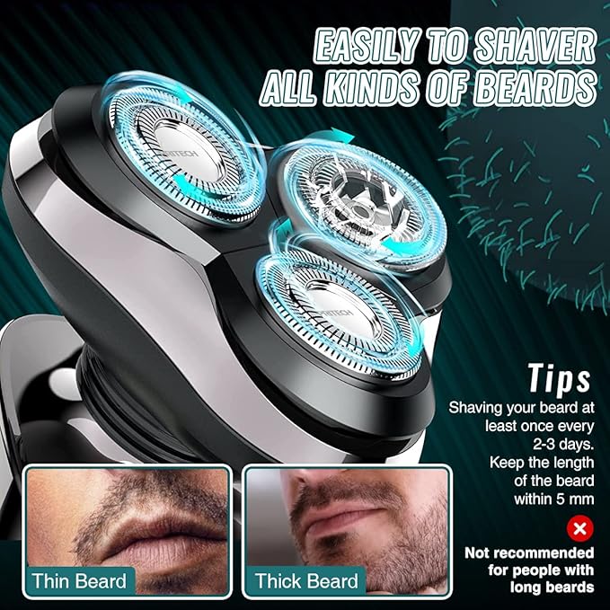 Electric Razor for Men - Rechargeable Electric Shaver for Men, Waterproof Wet Dry Cordless Razor with Nose Hair Trimmer and Sideburns Trimmer