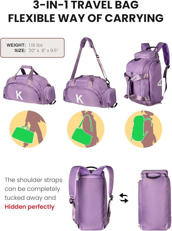 Birthday Gifts for Granddaughter, Initial Gym Bags with Shoe Compartment, Dance Bag for Girls, Monogram Kid Overnight Bags, Stocking Stuffers for Teen Girl (Letter M)