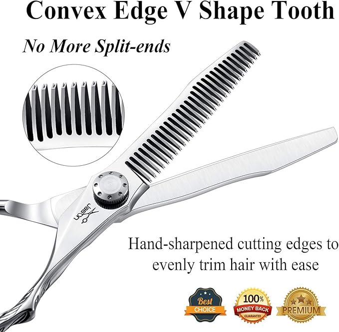 JASON 6" Thinning Hair Scissors 30-Tooth Scissor Barber Hair Cutting Scissor Stylist Salon Trimming Shears with Flower Engraved Offset Handle for Women Men
