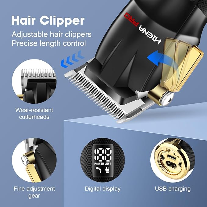 HIENA PRO Professional Barber Kit Hair Clippers Set for Men, Hair Cutting Set, Rechargeable Cordless Clippers and Trimmers Set, Hair Cutting Kit with LED Display, USB Charging, Gifts for Men