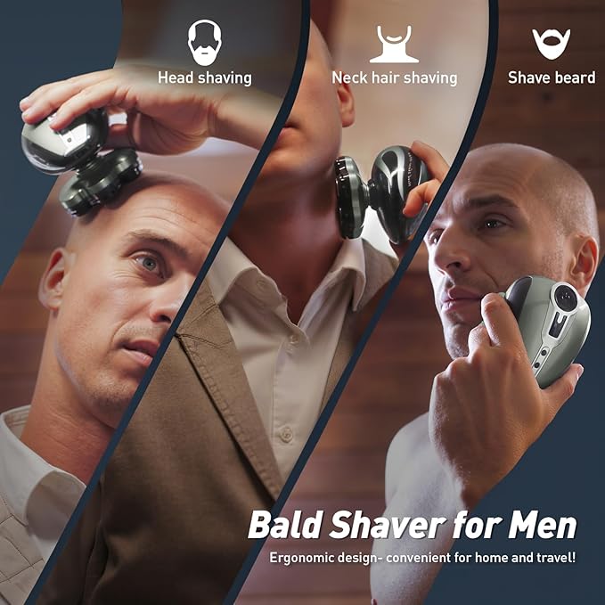 Head Shavers for Bald Men: 7D Detachable Electric Razor - IPX6 Waterproof Wet Dry Rotary Shavers - LED Display Rechargeable Head Shaving with Fast Charging, Gray