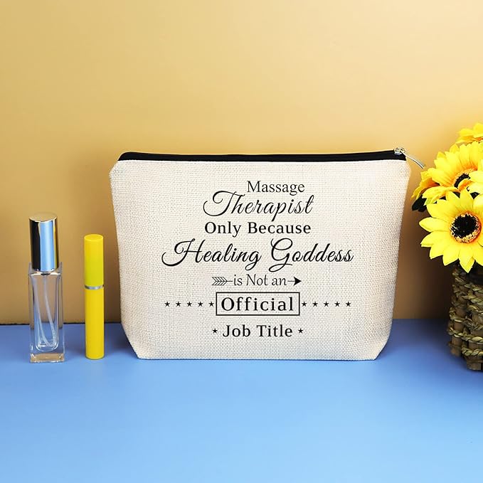 Massage Therapist Gift Makeup Bag Appreciation Thank You Gift for Massage Therapy Therapist Chiropractor Graduation Christmas Birthday Present Cosmetic Bag Travel Toiletries Pouch Make Up Case