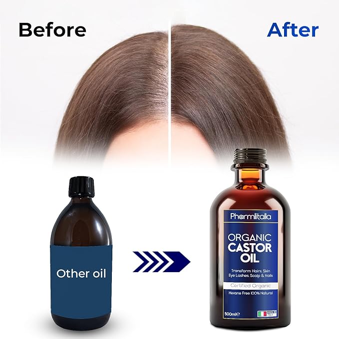 Caster Oil Organic Cold Pressed Unrefined Glass Bottle - Organic Golden Castor Oil for Face, Scalp, Eyelashes, Skin Care and Nails - Aceite De Castor Organico Puro - 500ml