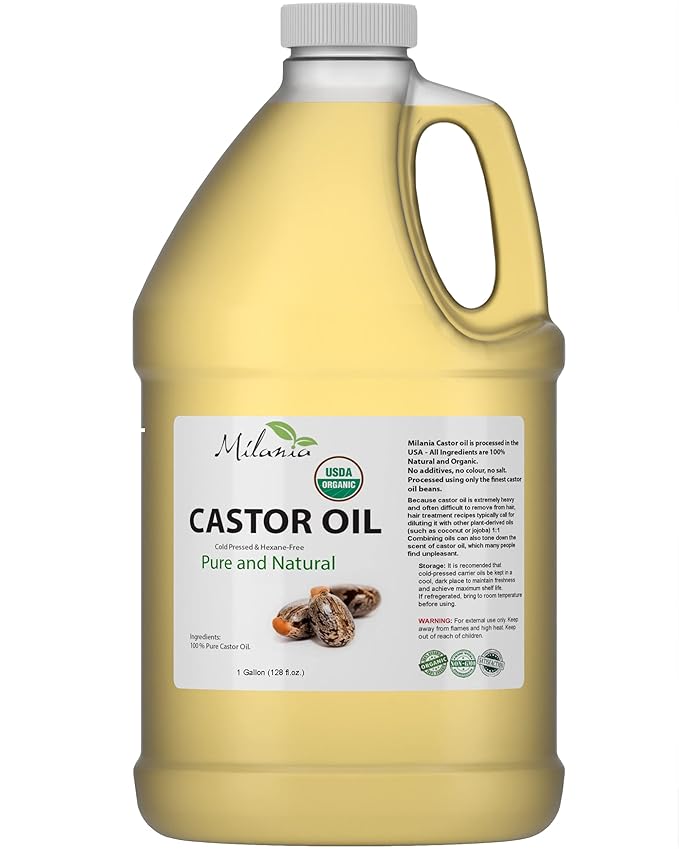 Organic Castor Oil - (1 Gallon) 100% Pure Cold-Pressed Beauty & Skincare Serum - Eyelash & Eyebrow Hair Growth Enhancer
