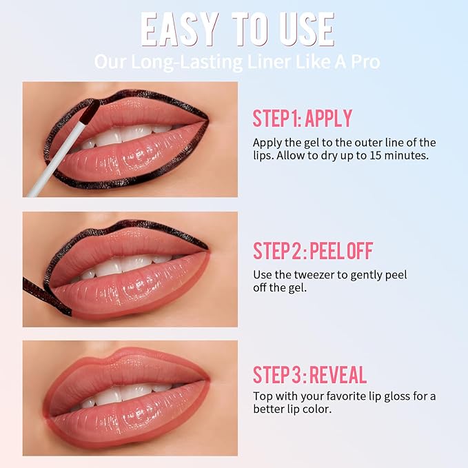 Vevivia Lip Stain - Lip Liner Stain, Long Lasting Peel Off Lip Stain, Natural Peel Off Lip Liner Stain with Tweezer, Easy to Use, Waterproof, Smudge-proof, Transfer-proof, Cocoa