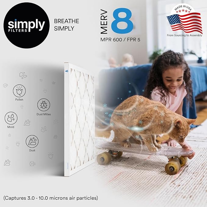 Simply 16x25x2 Air Filter, MERV 8, 6 Pack, Furnace Air Filter - Image 2