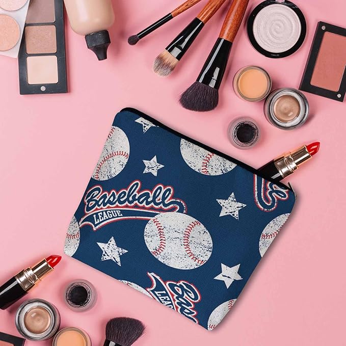 Baseball Makeup Organizer Bag Cosmetic Bag For Men Women, Sports Ball Softball Baseball Blue Travel Toiletry Bag Flax Makeup Bags Purse Business Makeup Pouch For Toiletries Cosmetics