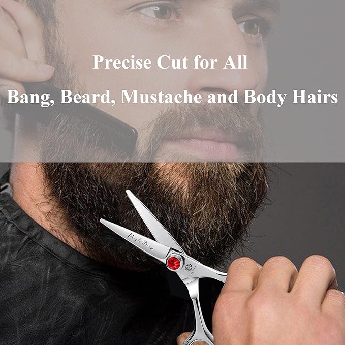 Purple Dragon 4.5 Barber Hair Cutting Scissors Small Moustache Shears with Bag- Perfect for Professional Hairstylist, Hairdresser (4.5 inch)